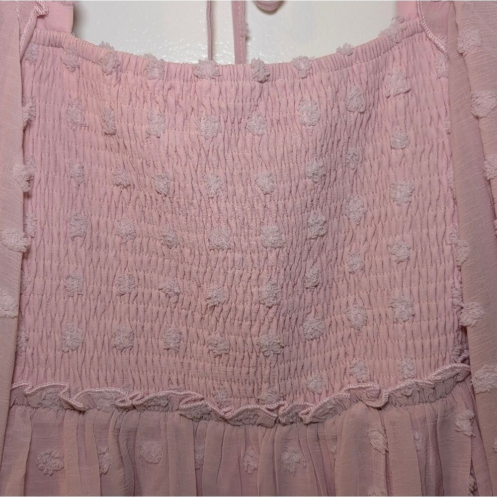 Listicle Pink Swiss Dot Smocked Dress Size L NWTPuff Sleeve Cottagecore Peasant - Picture 6 of 10